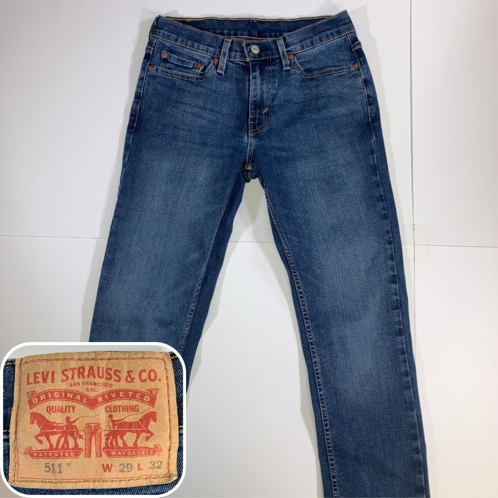 Levi's 511 Jeans Size 29x32 Blue Medium Wash Denim Slim Fit Straight Fit Casual